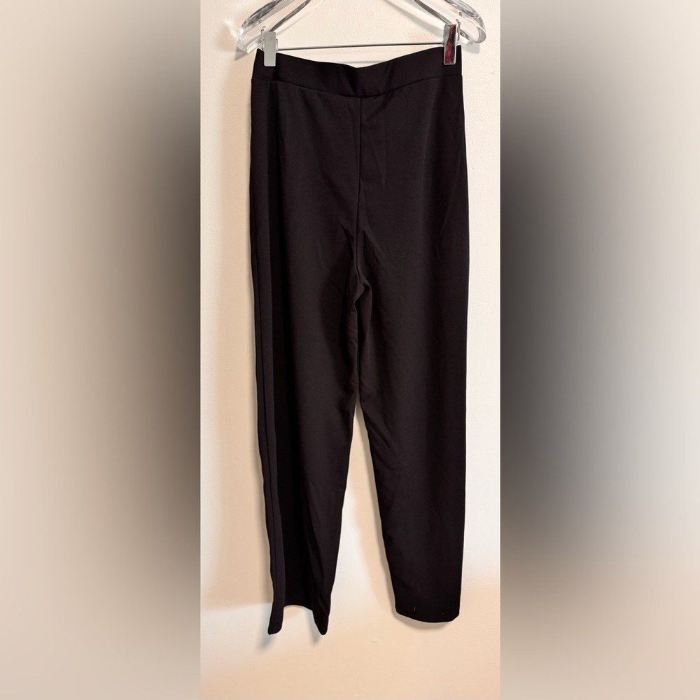 Black Wide Leg Pants Womens High Waisted Belted Trousers Gold Buckle Workwear - Picture 4 of 10